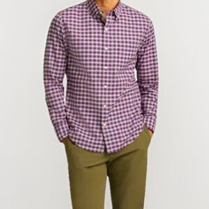 Men’s Bonobos Brushed Cotton Tailored Fit Maroon Plaid Button Up Shirt Size M